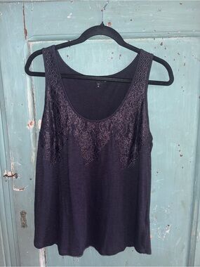 Express Black Lace-Trim Tank Top